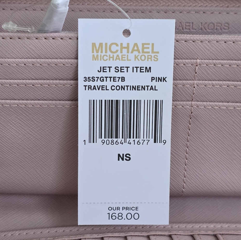 Michael Kors Jet Set Logo Continental Pink Wristlet Wallet - Picture 5 of 6